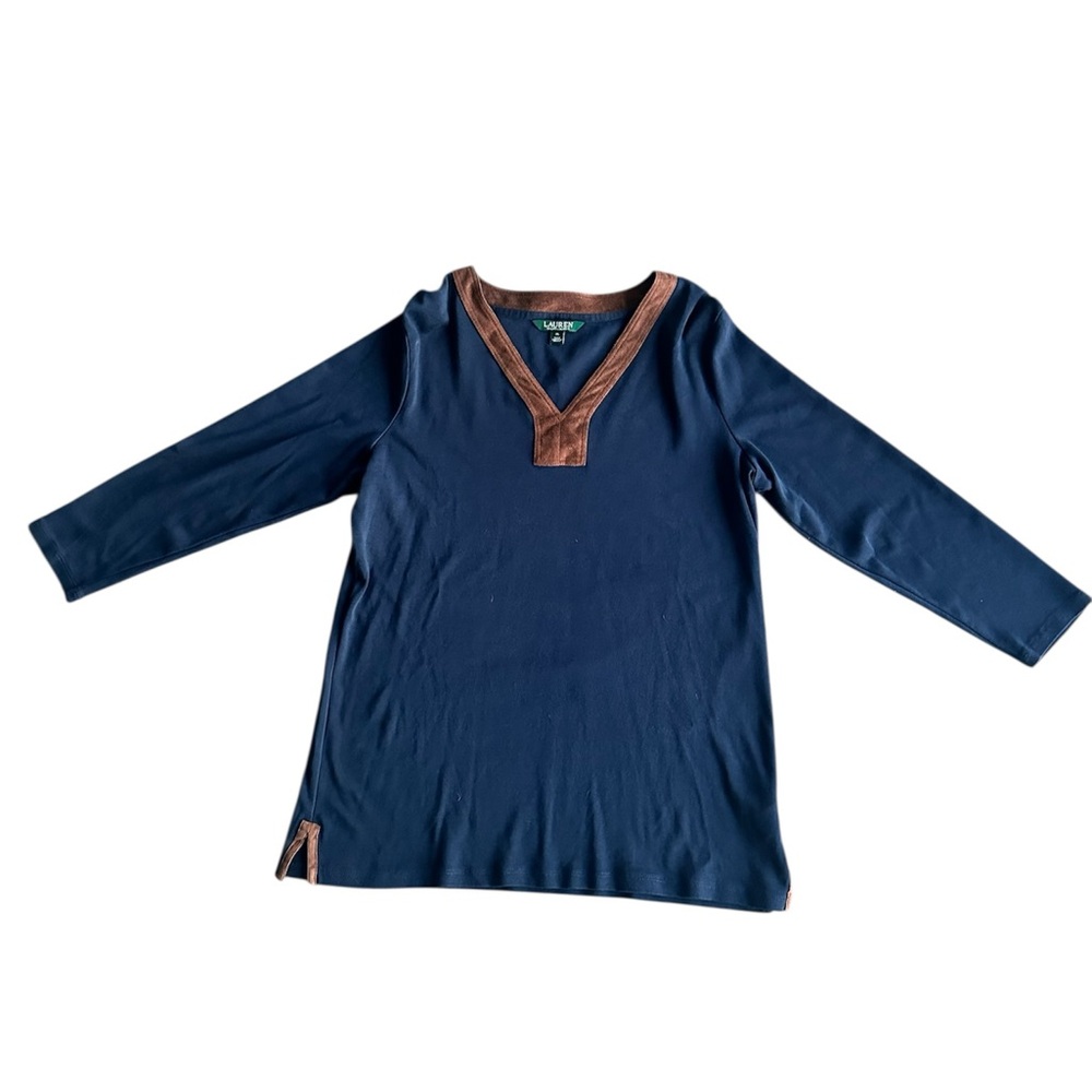 Lauren Ralph Lauren Navy Suede Collar Top XL